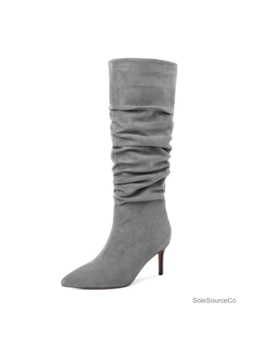Womens Knee High Boots Suede Slouchy Kitten Heel Pointed Toe Mid Calf